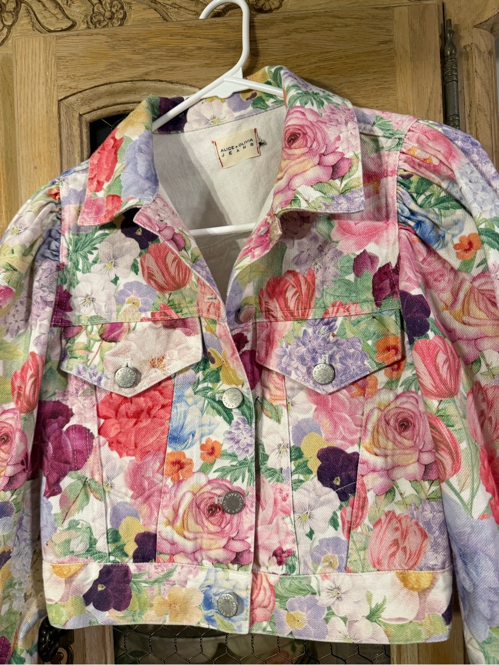 Alice & Olivia Floral Cropped Denim Jacket - Multicolor - Picture 2 of 3